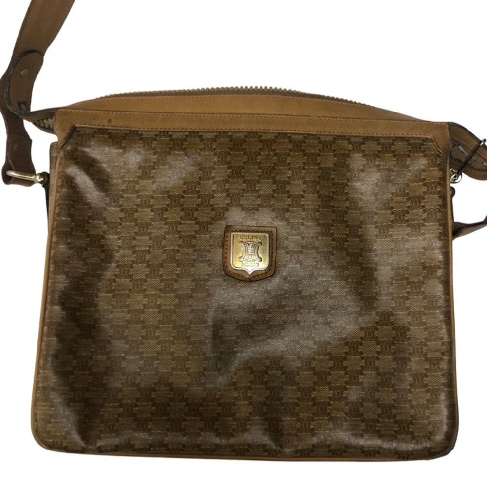 Vintage Celine Triomphe Macadam Crossbody Bag Coated Canvas/Leather